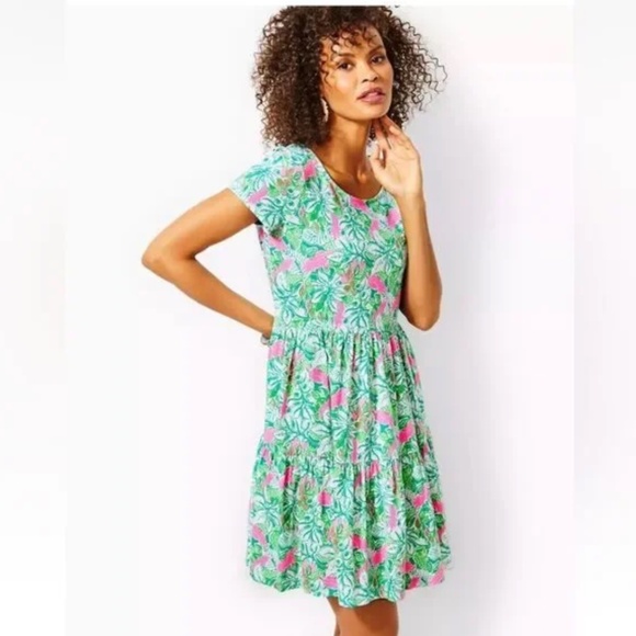 LILLY PULITZER GEANNA SWING SHORT SLEEVE DRESS SOLEIL PINK GOOD HARE DAY XS - Picture 3 of 7